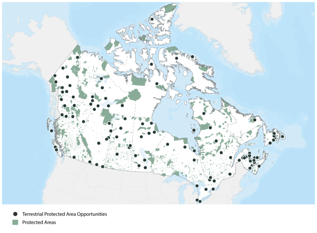 Map of Canada's land and freshwaters with their protected areas