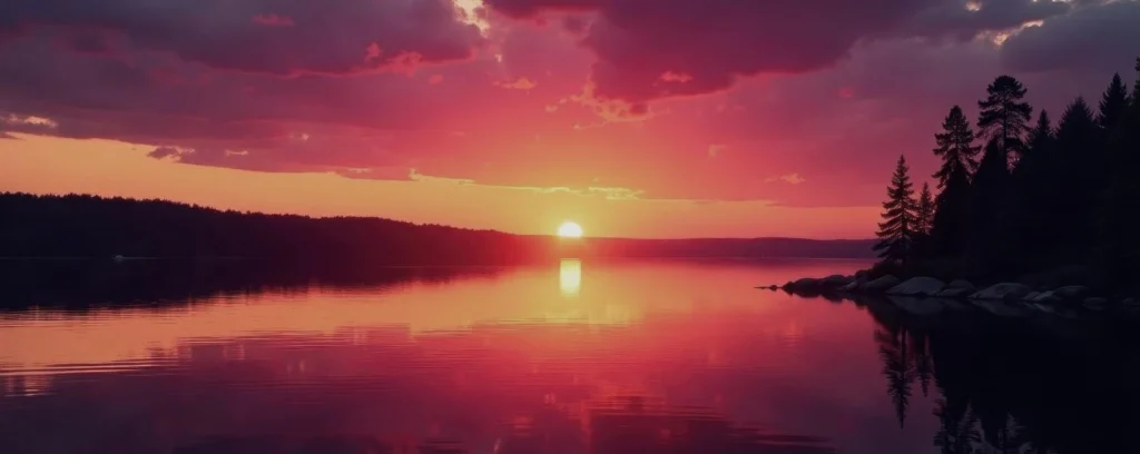 The sun setting in the distance behind the mountains.