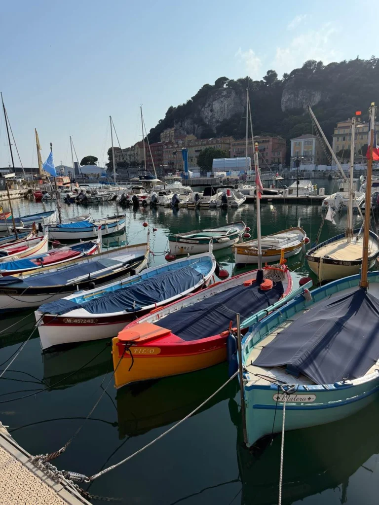Multiple boats next to each other in a port of Nice