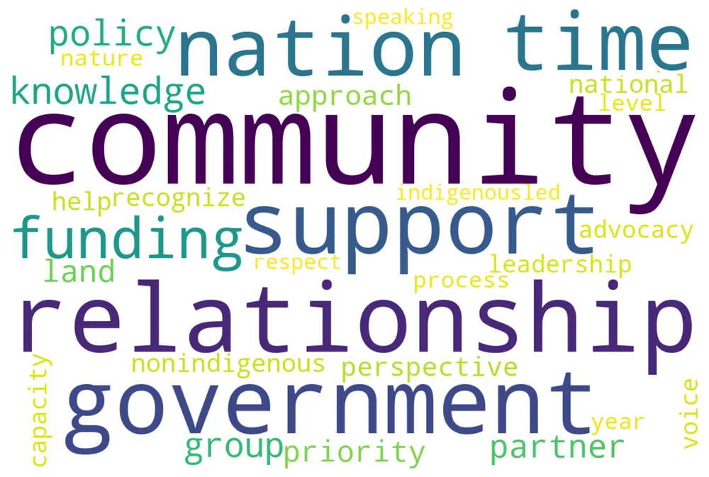 Image presenting most common themes from our conversations and surveys, including Community, relationship, government and support