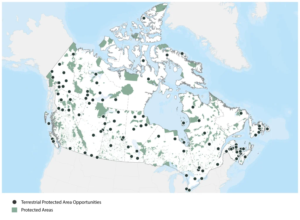 Map of terrestrial protected area opportunities in Canada