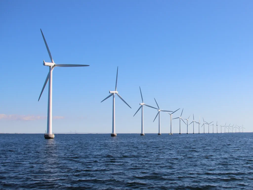 Wind turbines above the water