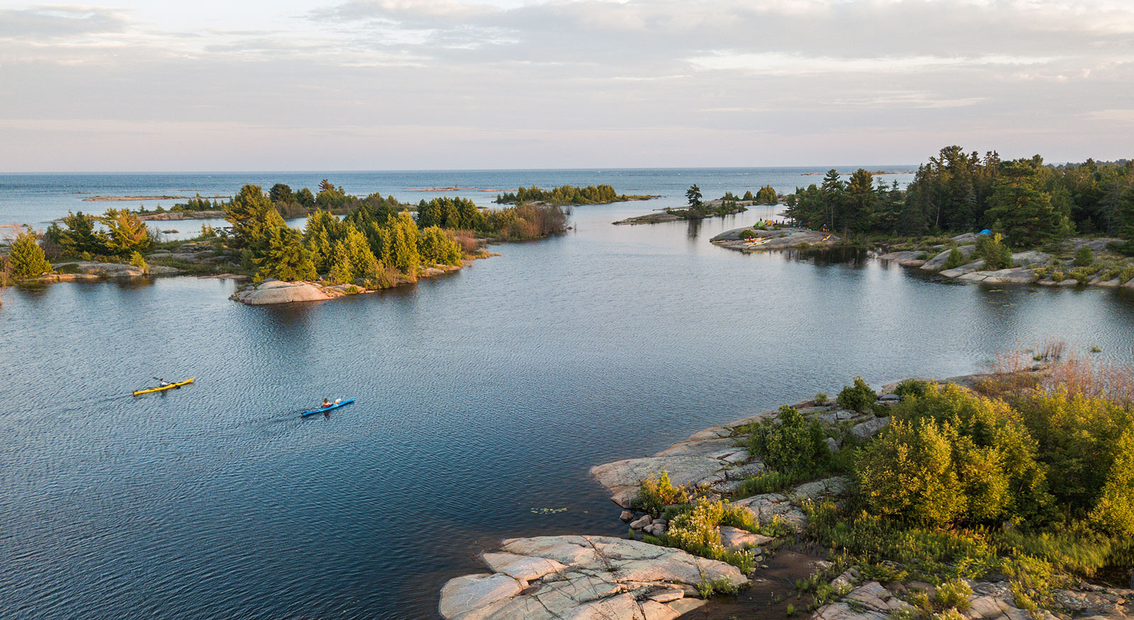 Aerial view of a sea Kayaking trip on the Great Lakes