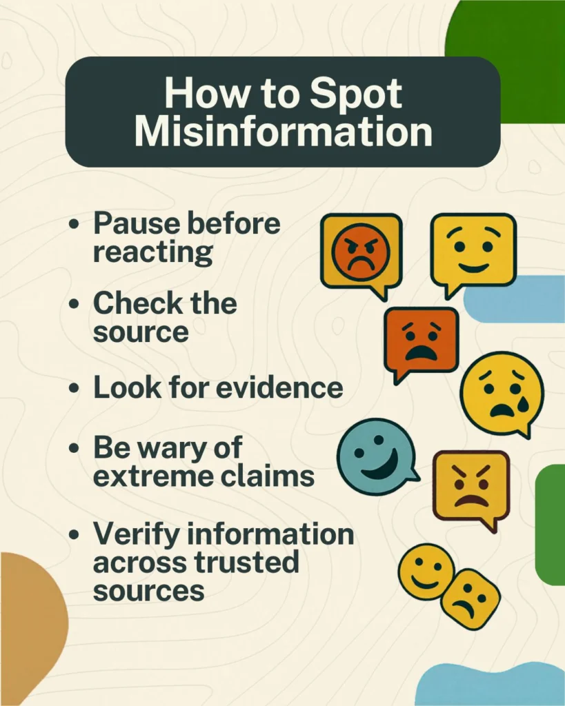 Illustration showing the 5 ways to spot misinformation
